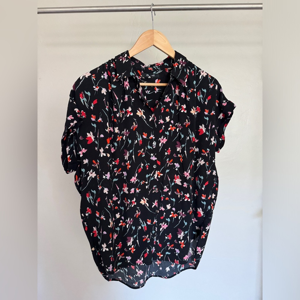 Madewell: Central Drapey Shirt in BLACK (Drifting Flowers) (Size S)